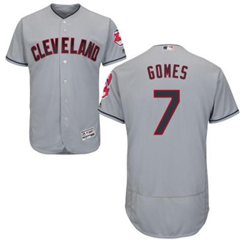 Indians #7 Yan Gomes Grey Flexbase Authentic Collection Stitched MLB Jersey - Click Image to Close